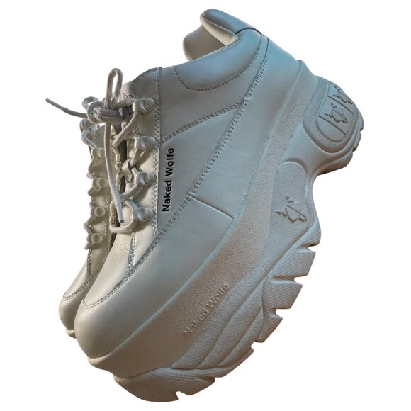 Naked Wolfe Women's Platform Sneakers Sz 9 White Leather Chunky Sole - Picture 8 of 16